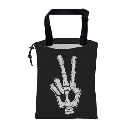 Car Garbage Bag Skeleton Hand Peace Sign Drawstring Car Trash Bag Hanging for Back Seat with Adjustable Buckle Canvas Vehicle Trash Can Easy-to-Install - color: Skeleton Hand Peace Sign