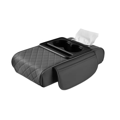 Car Armrest Pad, Universal Armrest Cushion Pad, Leather Armrest Box Pad - color: With cup holder, Grey