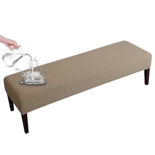 FORCHEER Dining Bench Cover Waterproof Stretch Jacquard Slipcover for Living Room Washable Ottoman Cover Seat Protector for Bedroom, Kitchen (Waterproof Jacquard Fabric-Khaki) - color: Waterproof Jacquard Fabric-khaki
