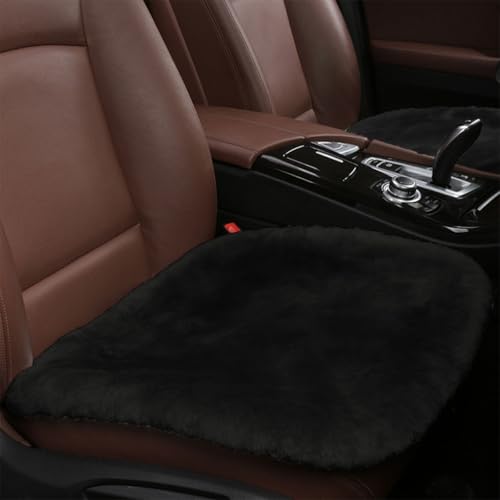 Sheepskin Car Seat Cushion, Soft Comfort Winter Driver Seat Cover, Fluffy Faux Fur Front Seat Pad, Car Seat Protector Pad for Office Chair, Universal Interior Accessory for Car SUV Truck (Black) - color: Black