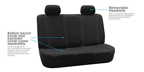 FH Group Car Seat Covers Rear Set Cloth - Car Seat Covers with Removable Headrest,Universal Fit,Automotive SeatCovers,Washable Car SeatCover for SUV,Sedan,Van Black - color: Black, size: Rear Set