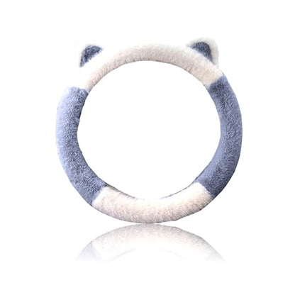 Car Steering Wheel Cover, Cute Steering Wheel Protector with Kitty Cat Ears,Fluffy Soft Plush for Winter Warm, Universal Fit 15 inches for Car,SUV, Elastic & Anti-Slip (Blue/White) - color: Blue/White