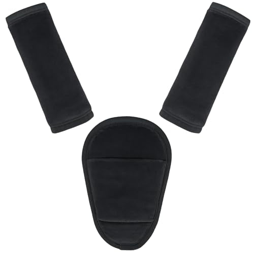 3 Pcs Car Seat Stroller Straps Pads for Baby, Newborn Soft Shoulder Strap and Crotch Covers, Universal Shoulder Straps Pads for Car Seat, Pushchair, High Chair (Black)