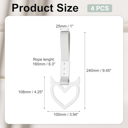 PATIKIL 4 Pcs Evil Heart Shaped Car Handle Straps, Car Hanging Accessories Bumper Warning Ring Drift Charm for Auto Bus Decor Interior Exterior Decoration, White (White Strap)