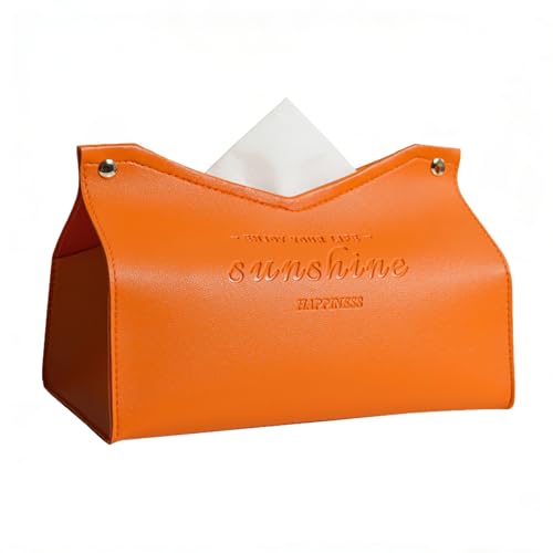 Tissue Box Cover Rectangle, Premium PU Leather Minimalist Tissue Holder with Snap Closure, Modern Decorative Tissue Dispenser for Bathroom Vanity, Bedroom Nightstand, Living Room & Office (Orange) - color: 04- Orange