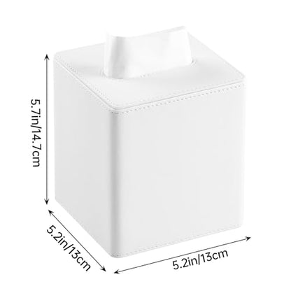 PU Leather Tissue Box Cover Square Tissue Box Holder with Magnetic Closure (Cream-White) - color: Cream-white