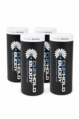 Cupholdbuddy Bamboo Car Cup Holder Tissues, 3-Ply Refillable Car Tissue Box, Plastic-Free & Non-Toxic, Fits Most Vehicle Cup Holders, Eco-Friendly, Pack of 4