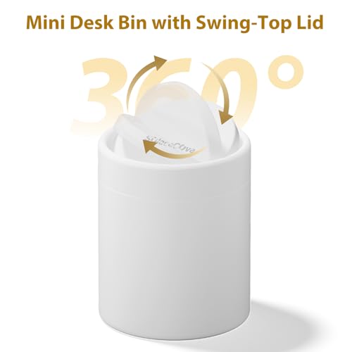Mini Desk Trash Can with Lid for Desk,0.4 Gallon Brushed Stainless Steel Countertop Trash Can with Lid for Desktop Car Office Kitchen, Swing Top Trash Bin with a Roll of Trash Bag（White）