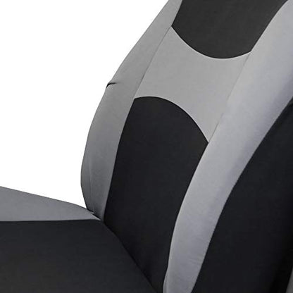 FH Group 3 Row Set 7 Seater Light & Breezy Flat Cloth Car Seat Covers, Combo Steering Wheel Cover & Seat Belt Pads, Airbag and Split Rear, Universal Fit for Cars Trucks, SUV, Gray - color: Gray