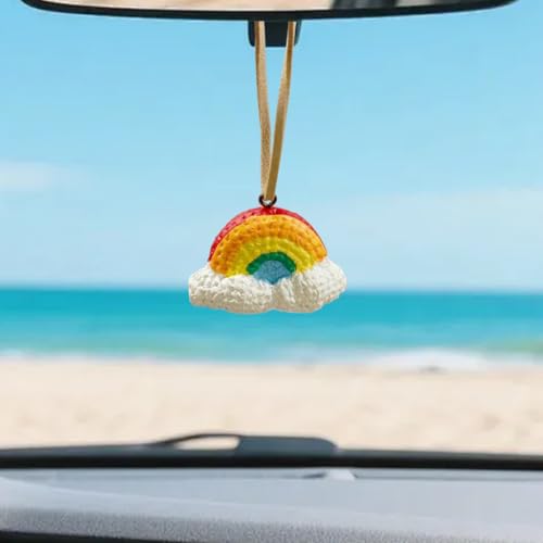 Cute Rainbow Car Rear View Mirror Hanging Ornament, Resin Cartoon Waterproof Swing Charm, Auto Interior Pendant Decor for Women Men, Ideal Present(Rainbow)