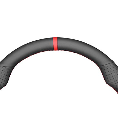 MEWANT Black Leather Steering Wheel Cover for Subaru WRX 2015-2019 / Levorg 2015-2019/ Made of Microfiber Leather/WRX (STI) Steering Wheel Cover - color: style-06: microfiber leather + red thread