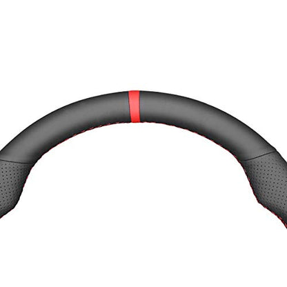 MEWANT Black Leather Steering Wheel Cover for Subaru WRX 2015-2019 / Levorg 2015-2019/ Made of Microfiber Leather/WRX (STI) Steering Wheel Cover - color: style-06: microfiber leather + red thread