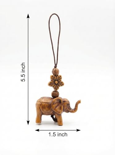 Lucky Elephant Pendant Charm for Car Rear View Mirror, Bag, or Home Decor – Handcrafted Resin Elephant with Braided Cord & Floral Beads, Symbol of Wisdom and Protection