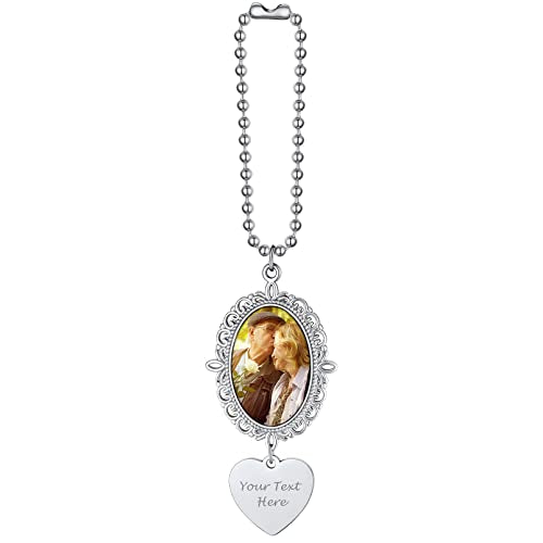 Custom4U Personalized Picture Car Charms for Rear View Mirror Custom Car Ornament Accessories Car Mirror Suspension Decoration Silver/Gold/Black Pendant Customized (Gift Box) - color: C-Frame-Silver Color