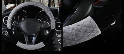 Winter 38cm Premium Soft Short Fur Car Steering Wheel Cover High-Density Warm Plush Steering Wheel Protector Cover Gray - color: Gray