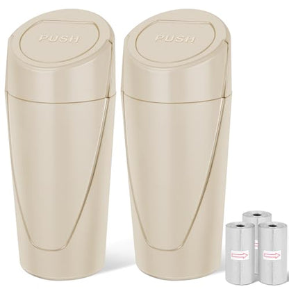 Car Trash Can, 2 Packs Mini Car Trash Bin with Lid, Leakproof Cup Holder Car Garbage Can with 60 Trash Bags, Vehicle Front Back Seat Organizers and Storage for Car, Home, Office, Beige - color: Beige