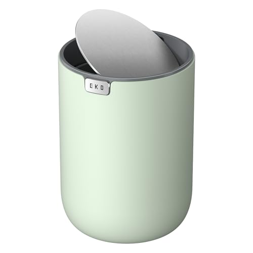 EKO Fandy 0.58 Gal/2.2L Mini Trash Can with Lid, Swing-Top Desktop Trash Can for Bathroom, Countertop, Vanity, Desk or Office, Small Garbage Bin (Sage) - color: Sage, size: Tabletop 2.2 Liters