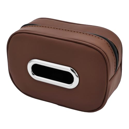 Compact Car Tissue Holder – Premium PU Leather Tissue Box, Fits 100 Sheets, Black Car Storage Organizer for Seat/Headrest/Center Console/Visor (Brown) - color: Brown