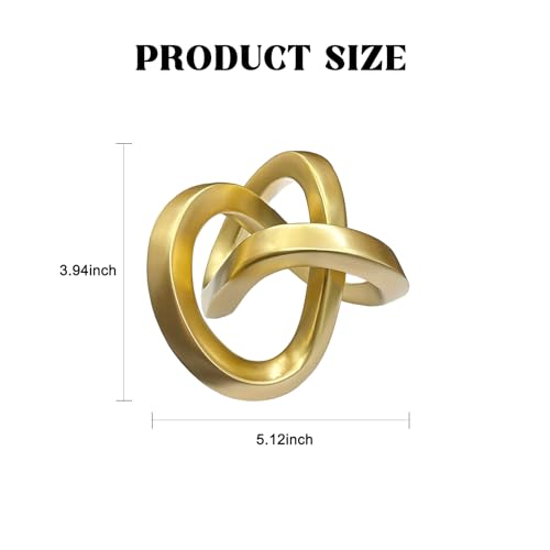 Gold Geometric Knot Sculpture - Small Resin Infinity Loop Statue, Modern Tabletop Art Object for Coffee Table, Bookshelf, Desk Decor & Home Accents