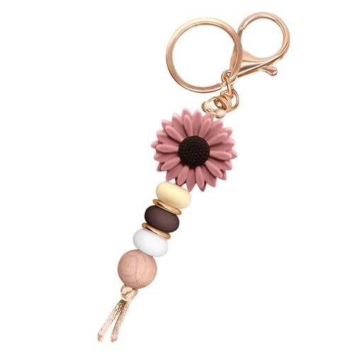 Flower Charm for Women Cute Keychain for Car Keys Silicone Bead Purse Charms for Handback Key Ring - color: Brown