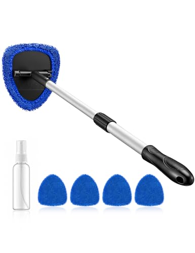 AstroAI 32" Windshield Cleaning Tool, Clean Inside Car Windows Effortlessly with Adjustable Handle, 4 Washable Microfiber Pads Included for Streak-Free Clean, for Auto & Home Glass, Blue - color: Blue, size: 32 in