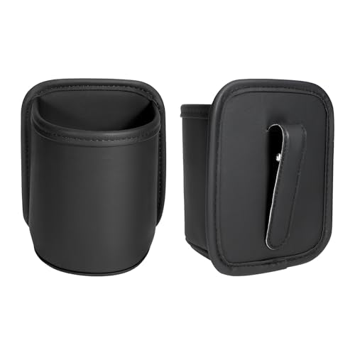 Leather Car Cup Holder Organizer (2-Pack) | Anti-Sag Clip On Drink Cupholder for Back Seat, Car Side Door, Headrest | Premium Extra Automotive Cup Holders for Water Bottles, Tumblers & Coffee Mugs