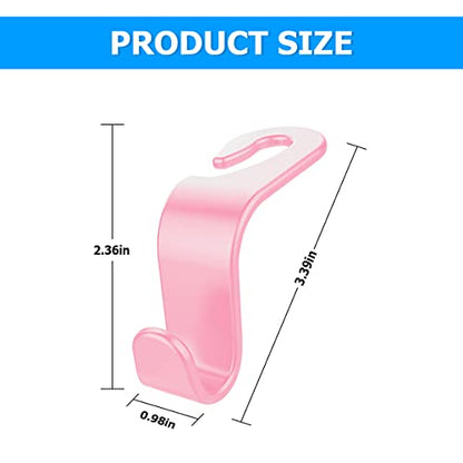 Car Back Seat Headrest Hooks, 4PCS Vehicle Backseat Storage Organizer Hanger, Multifunctional Auto Headrest Hidden Hook Universal for Handbag Purse Backpacks Bags and Groceries (Pink)