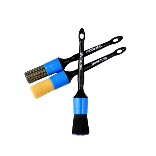 MVEQRRN 3pcs Car Detailing Brush Set-1pcs Boars Hair Car Detailing Brushes,1pcs Ultra Soft No Scratch Detailing Brush for Air Vent,Leather Seat 1pcs auto Detail Brushes for Interior Exterior(Blue) - color: 3pcs blue car detailing brush