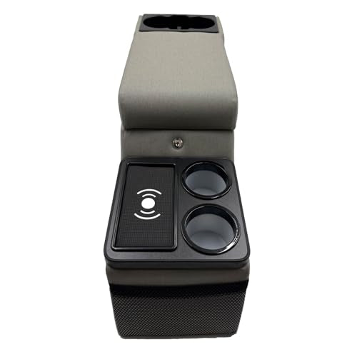 Truck Center Console Truck Seat/Bench Organizer with Wireless Charging and Holder Cups for Jeep CJ5 1976-1983,Jeep CJ7 1976-1986,Jeep Wrangler(YJ) 1987-1995 (Gray)