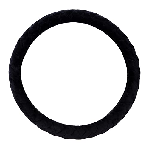 Flying Banner car Steering Wheel Cover Soft Velvet Warm Universal Size 15 inches SUV Truck Anti Slip Odorless Summer Winter (Black, Velvet Massage) - color: Black