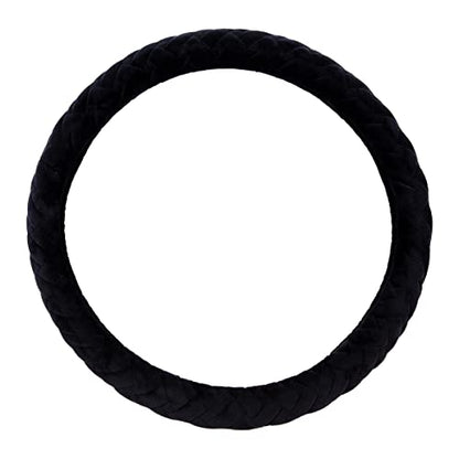Flying Banner car Steering Wheel Cover Soft Velvet Warm Universal Size 15 inches SUV Truck Anti Slip Odorless Summer Winter (Black, Velvet Massage) - color: Black