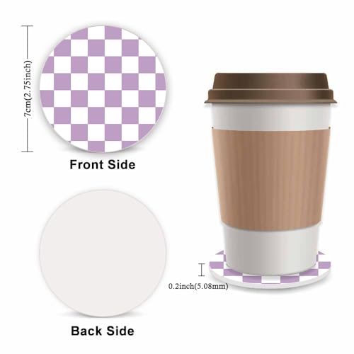 Light Purple Checkered Steering Wheel Cover for Women, Universal Auto Steering Wheel 14-15 Inch Car Interior Accessories with 2PCS Car Coasters, Suitable for Men and Women - color: Light purple