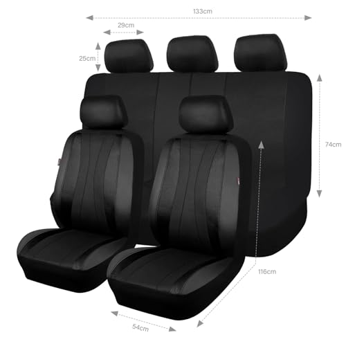Flying Banner car seat Covers Full Set Faux Leather Air Mesh Breathable Man Lady Airbag Compatible Rear Bench Split 40/60 50/50 60/40 Truck Pick Up (Full Set - Low Back, Black Black) - color: Black Black