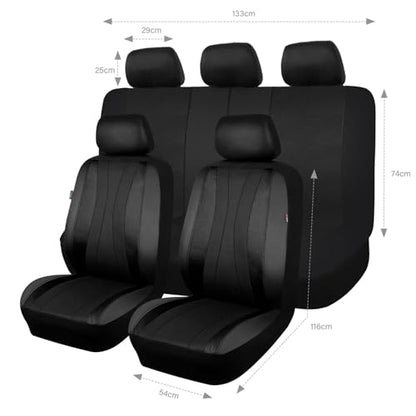 Flying Banner car seat Covers Full Set Faux Leather Air Mesh Breathable Man Lady Airbag Compatible Rear Bench Split 40/60 50/50 60/40 Truck Pick Up (Full Set - Low Back, Black Black) - color: Black Black