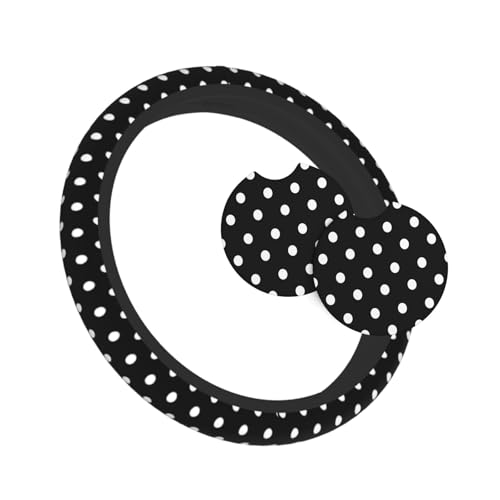 Cute Black White Polka Dots Steering Wheel Cover for Women, Universal Fit 14-15 inch,Automotive Interior Accessories Decorative,with 2 Pack Car Coaster - color: Black White Polka Dots