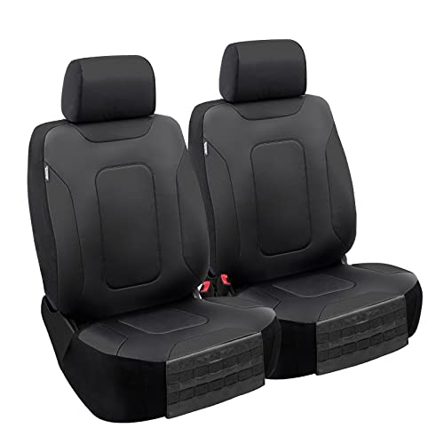 Season Guard Weston Truck Seat Covers; Universal Fit for Large or SUV; Heavy Duty Design; Front and Rear Storage Pockets, Built-in Molle Style Organizer; Semi-Custom Fit; Faux Leather; 2pcs, Black - color: Truck Front Cover Black B
