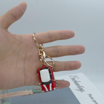 Mini Car Model Keychain Bag Charms Metal Cute Rhinestone 3D Car Accessories Key Chain Ring Gifts for Men Women - color: Red