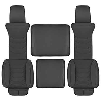 Motor Trend LuxeFit Black Faux Leather Rear Bench – Premium Automotive Back Seat Cover for Cars, Padded Cushion with Pockets, Adjustable Interior Car Seat Protector