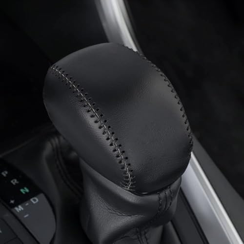 Leather Gear Shift Knob Cover Compatible with RAV4 2019-2025 Highlander 2020-2024 Car Protect Accessories (Black) - color: Black