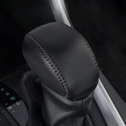 Leather Gear Shift Knob Cover Compatible with RAV4 2019-2025 Highlander 2020-2024 Car Protect Accessories (Black) - color: Black