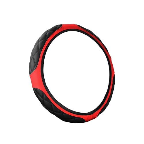 15 Inch Car Leather Steering Wheel Cover, Automotive Accessories Elastic Breathable Anti-Slip Soft Wheel Protector Fits Men and Women, Suitable for SUVs, Trucks, Vehicles and RVs (Red) - color: Red