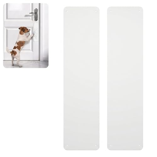 2Pcs Door Scratch Protector & Kick Plate for Bottom of Door - 4x16 Inch Stainless Steel, Dog Scratch Door Protector & Cat Scratch Protection, Tool-Free Peel and Stick for Interior/Exterior Doors White - color: White