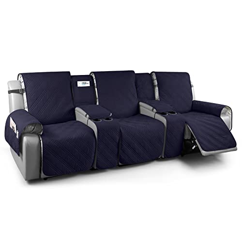 TAOCOCO 100% Waterproof Recliner Sofa Covers with Console, Couch Covers for Reclining Couches 3 Seat with Straps, Split Recliner Sofa Cover Furniture Pets Kids Protector (3 Seater, Navy Blue) - color: Navy Blue, size: 3 Seater