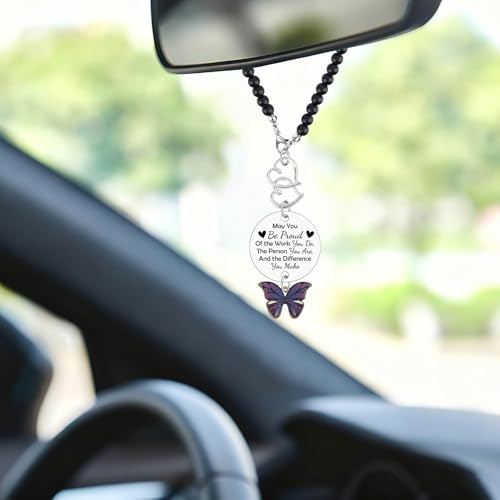 Thank You Car Hanging Accessories Appreciation Gifts for Coworkers Employee Teacher Women Men Leaving Gift Rear View Mirror Hanging for Her Retirement Goodbye Farewell Gift Rear View Mirror Car Charm