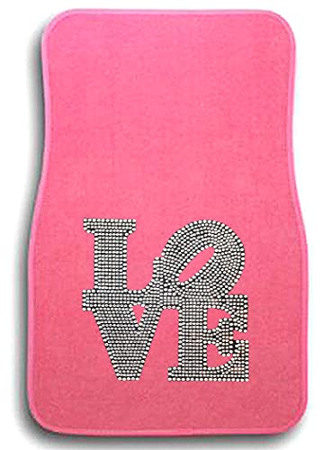 Universal Fit Front/Rear 4-Piece Full Set Love Crystal Bling Rhinestone Design Studded Carpet Car SUV Truck Floor Mats - 4 Pcs Set (Silver Love-Pink) - color: Silver Love-Pink