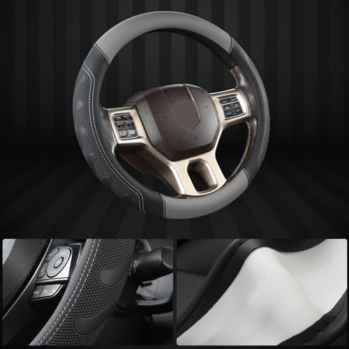 GIANT PANDA Car Steering Wheel Cover for RAM 1500 2500 3500, Compatible with Dodge RAM 15.5-16 inches - Black+Gray - color: A-Black+Gray