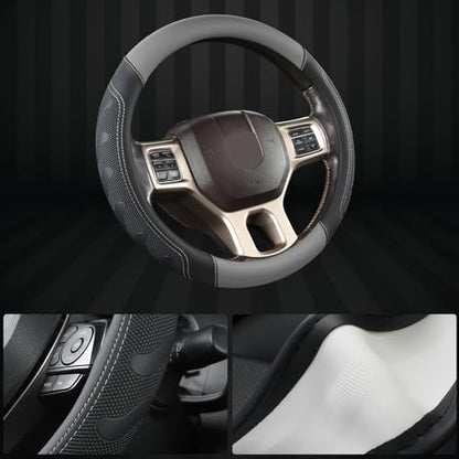 GIANT PANDA Car Steering Wheel Cover for RAM 1500 2500 3500, Compatible with Dodge RAM 15.5-16 inches - Black+Gray - color: A-Black+Gray