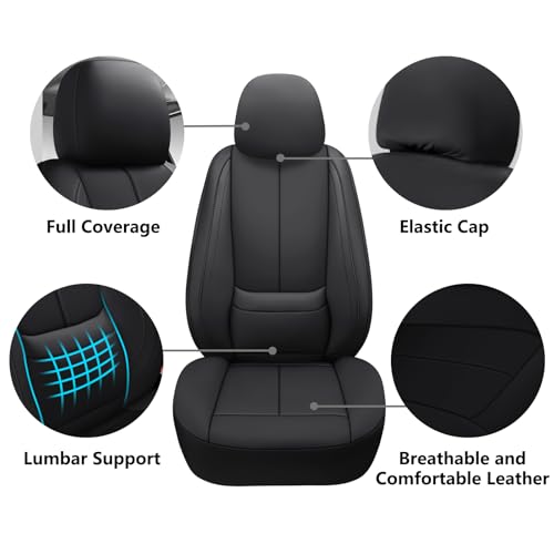 Full Coverage Leather Car Seat Covers,Waterproof Seat Covers for Cars,SUVs Pick-up Truck, Car Seat Cushion,Car Seat Protector,Front Seat Cover,Black Seat Cover with 2 Seats