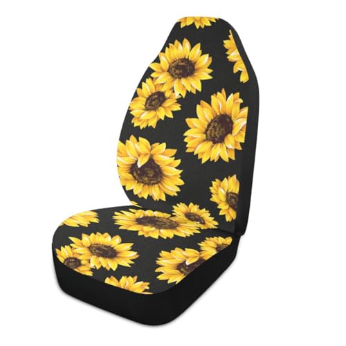Sunflower Car Seat Covers Set of 2,Cute Yellow Flowers Universal Auto Front Seat Protector Vehicle Seat Cushion Cover for Women Men Lovely Floral Print Car Accessories Fit for Car SUV Truck - color: Yellow