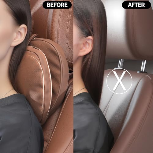 Car Headrest Pillow for Driving, Dual-Sided Leather Design Neck Pillow, Breathable Softness Neck Support, Universal Fit Head Rest Travel Pillow, Brown, 1 Pack - color: Brown
